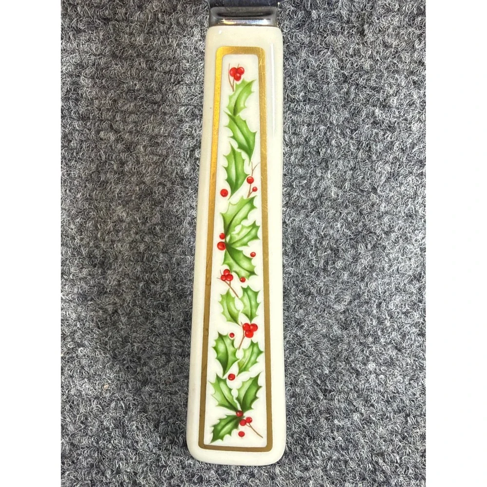 Vintage Lenox Holiday Pie Server Sheffield Stainless Steel Blade Holly Berry